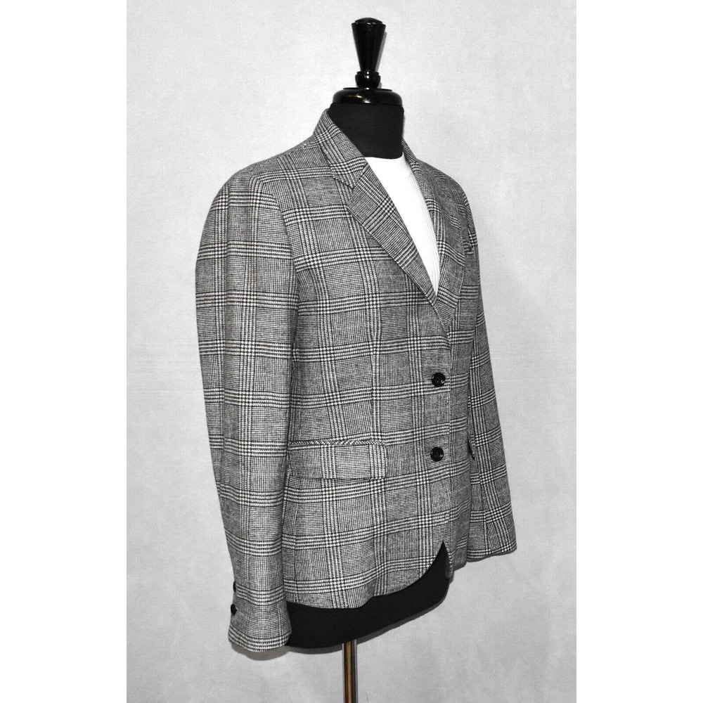 A4 Auth INES DE LA FRESSANGE UNI QLO Black/White Wool Blend Plaid Blazer Size M - Picture 2 of 6
